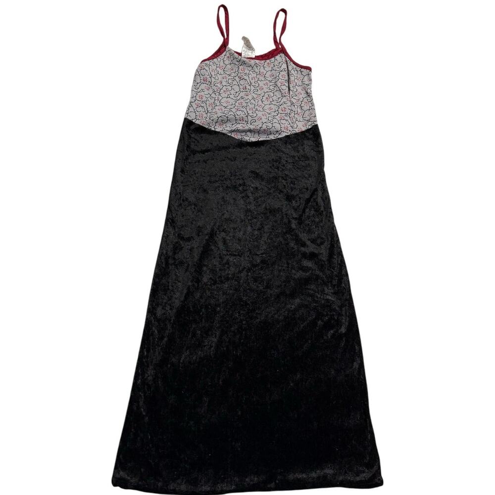 VTG Rubies Dress Y2K Girls Medium Spaghetti Strap Maxi Black Red Glitter Floral